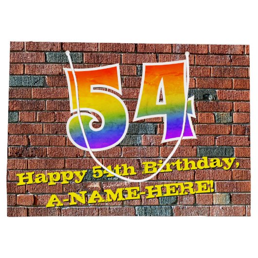 54誕生日:おもしろい、グラフィティインスパイアレインボーー# 54 ラージペーパーバッグ (裏面)