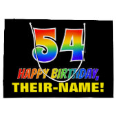54誕生日:はっきりした,おもしろい,シンプル虹, 54 ラージペーパーバッグ (裏面)
