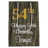 54誕生日:エレガントフェイク金ゴールドルック#,フェイク Wood ミディアムペーパーバッグ (裏面)