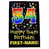 54誕生日:カラフルスターズパターン&レインボー54 ミディアムペーパーバッグ (正面)