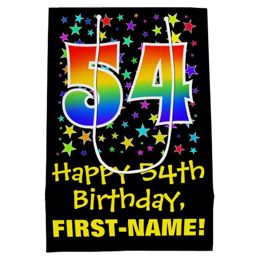 54誕生日:カラフルスターズパターン&レインボー54 ミディアムペーパーバッグ (裏面)
