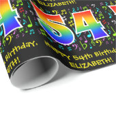 54誕生日:カラフル音楽シンボル、レインボー54 ラッピングペーパー (ロールコーナー)