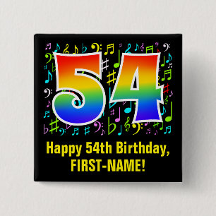 54誕生日:カラフル音楽シンボル、レインボー54 缶バッジ