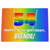 54誕生日: カラフル、おもしろいレインボーパターン# 54 ラージペーパーバッグ (正面)