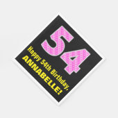 54誕生日:ピンクストライプのハートと54" +名前 スタンダードランチョンナプキン (角)