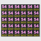 54誕生日:ピンクストライプのハートと54" +名前 ラッピングペーパー (フラット)