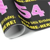 54誕生日:ピンクストライプのハートと54" +名前 ラッピングペーパー (ロールコーナー)