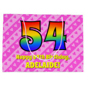 54誕生日：ピンクストライプのハート、レインボー# 54 ラージペーパーバッグ (裏面)