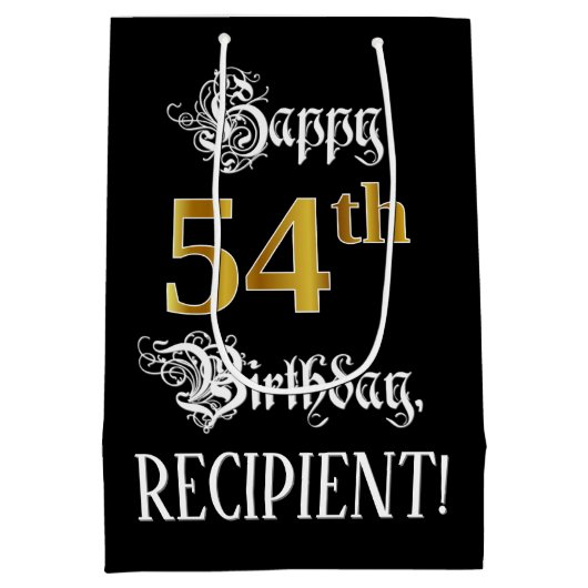 54誕生日～ファンシースクリプト；フェイク金ゴールド検索；名前 ミディアムペーパーバッグ (裏面)