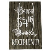 54誕生日: ファンシー, フェイク Wood Look +名前をカスタムする ミディアムペーパーバッグ (裏面)