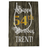 54誕生日:フェイク金ゴールドルック&ウッドフェイクパターン ミディアムペーパーバッグ (正面)