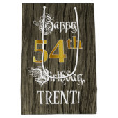 54誕生日:フェイク金ゴールドルック&ウッドフェイクパターン ミディアムペーパーバッグ (裏面)