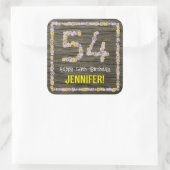 54誕生日:フローラ番号フェイク、木目、名前 スクエアシール (バッグ)
