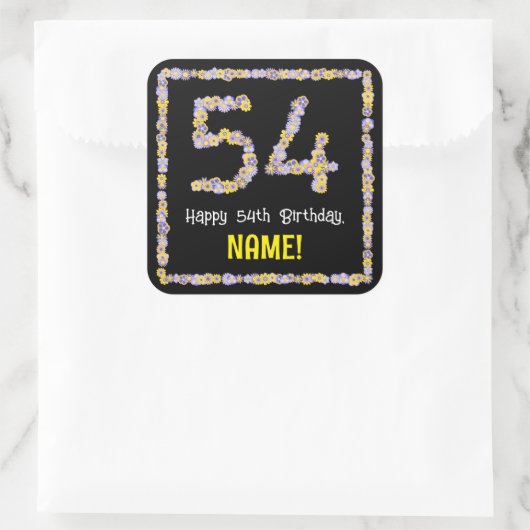 54誕生日:フローラ花数名前をカスタムする スクエアシール (バッグ)