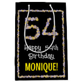 54誕生日:フローラ花数名前をカスタムする ミディアムペーパーバッグ (正面)