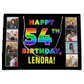 54誕生日:レインボー文字カスタム、写真&名前 ラージペーパーバッグ (正面)