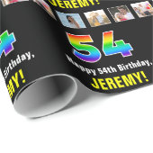 54誕生日:レインボー「54」、写真カスタムと名前 ラッピングペーパー (ロールコーナー)