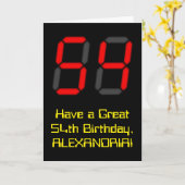 54誕生日:レッドデジタルクロックスタイル"54" +名前 カード (黄色い花)