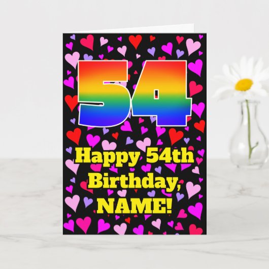 54誕生日：愛するハートパターン、虹# 54 カード (小さな植物)