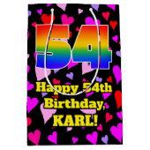 54誕生日：愛するハートパターン、虹# 54 ミディアムペーパーバッグ (正面)