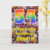 54誕生日、素朴紅葉、レインボー「54」 カード (黄色い花)