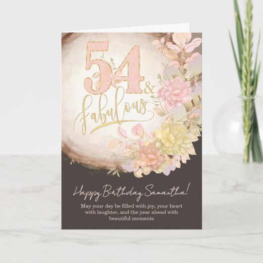 54 & Fabulous Floral Photo Personalized Birthday カード (正面)