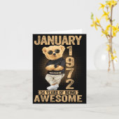 54 Year Old January 1972 Teddy Bear 54th Birthday  カード (黄色い花)