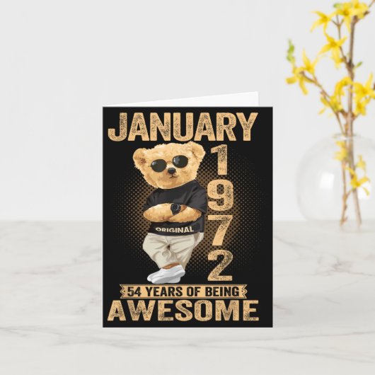 54 Year Old January 1972 Teddy Bear 54th Birthday  カード (黄色い花)