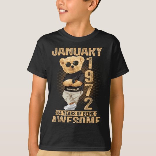 54 Year Old January 1972 Teddy Bear 54th Birthday Tシャツ (正面)
