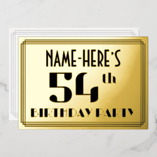 54th誕生日パーティー：アールデコの外観"54"と名前 箔招待状