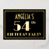 54th誕生日パーティー：アールデコ見る"54"，名前と 箔招待状 (正面)