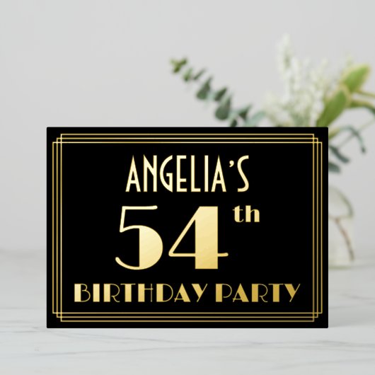 54th誕生日パーティー：アールデコ見る"54"，名前と 箔招待状 (立ち正面)