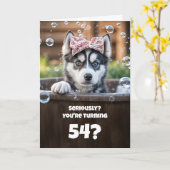 54th Birthday Cute and Funny Husky Dog カード (黄色い花)