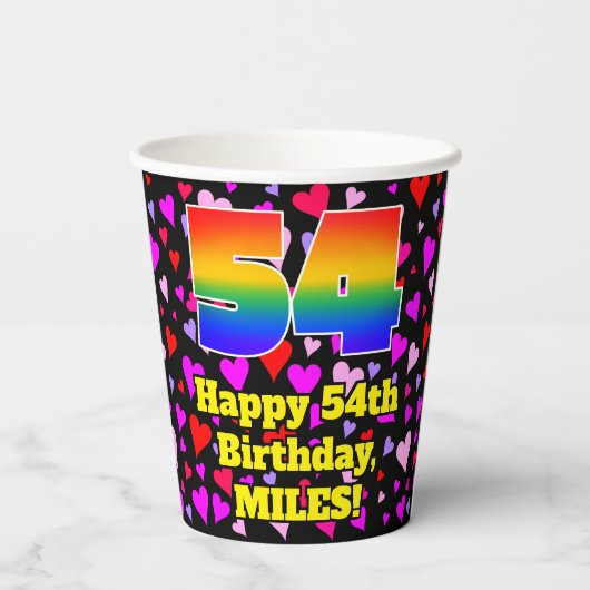 54th Birthday: Loving Hearts Pattern, Rainbow 54 紙コップ (裏面)