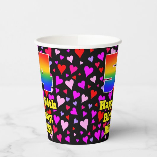 54th Birthday: Loving Hearts Pattern, Rainbow 54 紙コップ (左)
