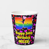 54th Birthday: Loving Hearts Pattern, Rainbow 54 紙コップ (正面)