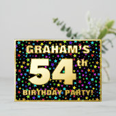 54th Birthday Party —おもしろいカラフル、Stars Pattern 箔招待状 (立ち正面)
