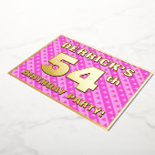 54th Birthday Party —おもしろいピンクのハートとストライプ 箔招待状 (回転した状態)