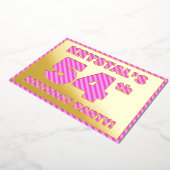 54th Birthday Party — はっきりした、おもしろい、ピンクストライプ色54 箔招待状 (回転した状態)