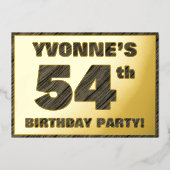 54th Birthday Party — はっきりしたWood Grainフェイク文字 箔招待状 (正面)