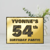 54th Birthday Party — はっきりしたWood Grainフェイク文字 箔招待状 (立ち正面)