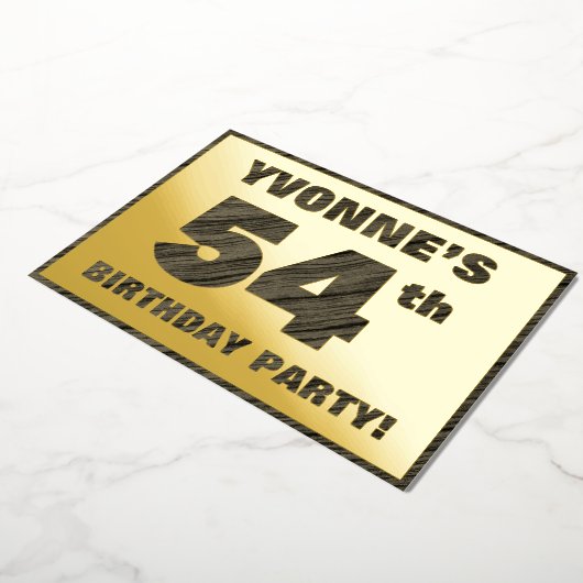 54th Birthday Party — はっきりしたWood Grainフェイク文字 箔招待状 (回転した状態)
