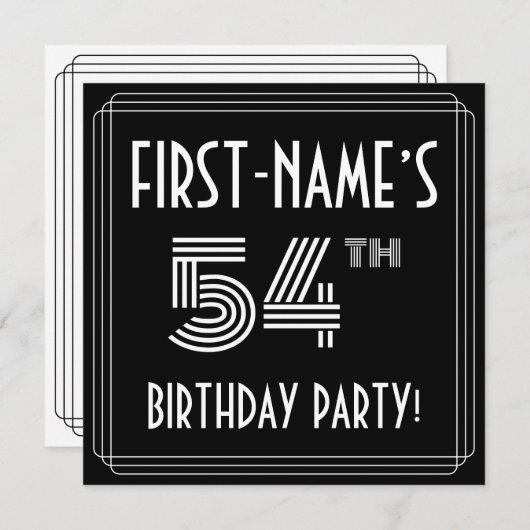 54th Birthday Party:アールデコスタイル(名前をカスタムする付) 招待状 (正面/裏面)