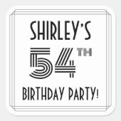 54th Birthday Party:アールデコスタイル+名前をカスタムする スクエアシール (正面)