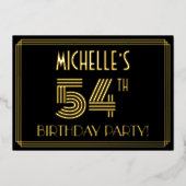 54th Birthday Party —アールデコスタイル「54」 +名前 箔招待状 (正面)