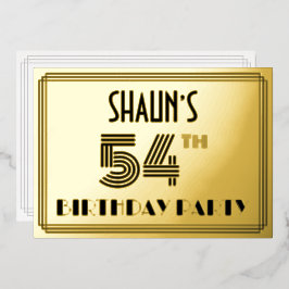 54th Birthday Party —アールデコスタイル「54」 & Name 箔招待状