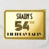 54th Birthday Party —アールデコスタイル「54」 & Name 箔招待状 (正面)