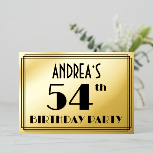 54th Birthday Party —アールデコ検索「54」 +名前 箔招待状 (立ち正面)