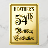 54th Birthday Party – スクリプエレガントト+名前をカスタムする 箔招待状 (正面)