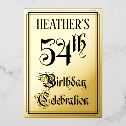 54th Birthday Party – スクリプエレガントト+名前をカスタムする 箔招待状 (正面)